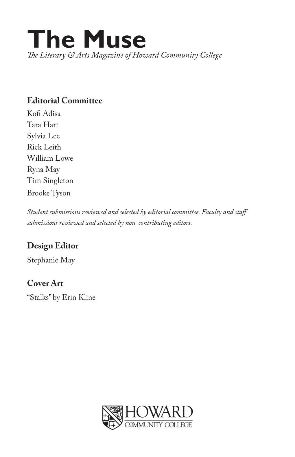 The Muse the Literary & Arts Magazine of Howard Community College