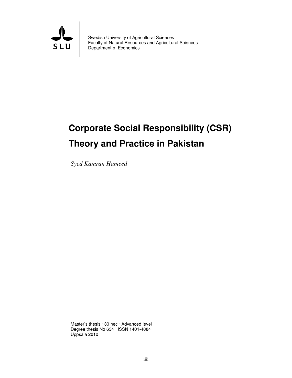 Corporate Social Responsibility (CSR) Theory and Practice in Pakistan