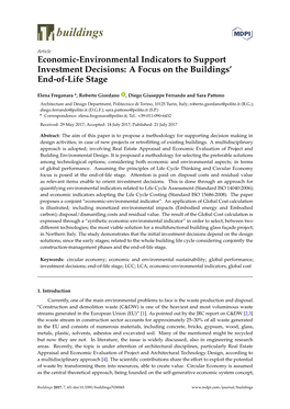Economic-Environmental Indicators to Support Investment Decisions: a Focus on the Buildings’ End-Of-Life Stage