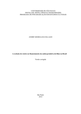 Universidade De São Paulo Escola De Artes, Ciência E Humanidades Programa De Pós-Graduação Em Estudos Culturais André Meir