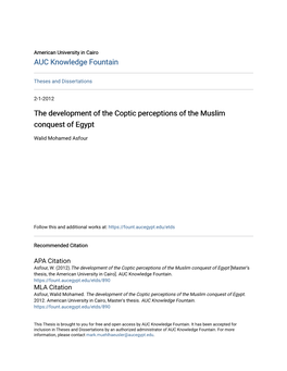 The Development of the Coptic Perceptions of the Muslim Conquest of Egypt