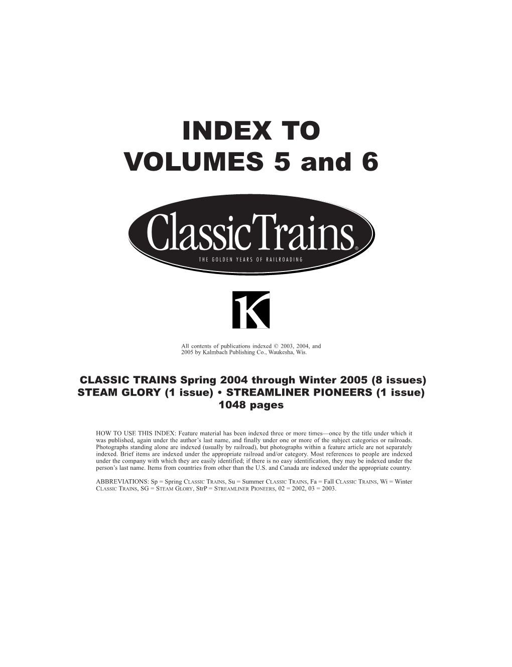 Classic Trains 2004-2005 Index