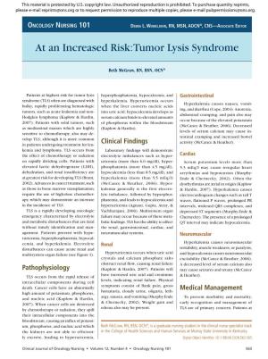 At an Increased Risk: Tumor Lysis Syndrome
