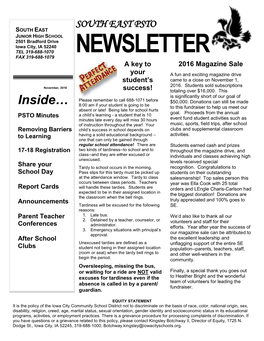 NEWSLETTER FAX 319-688-1079 a Key to 2016 Magazine Sale