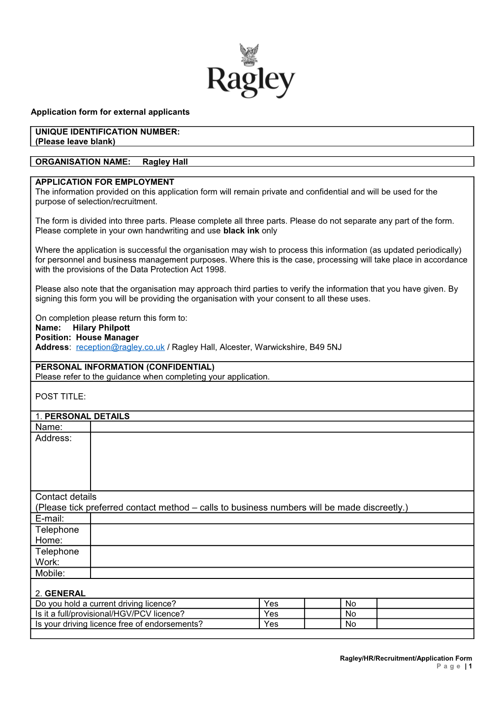 Application Form for External Applicants