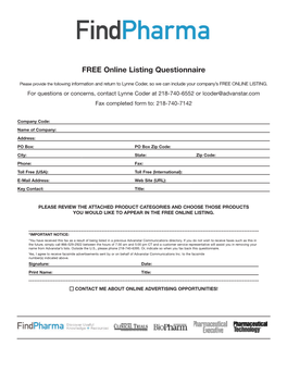 FREE Online Listing Questionnaire