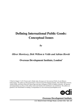 Defining International Public Goods: Conceptual Issues
