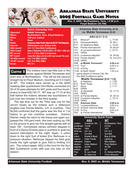 ASU Vs. Middle Tennessee Game Notes