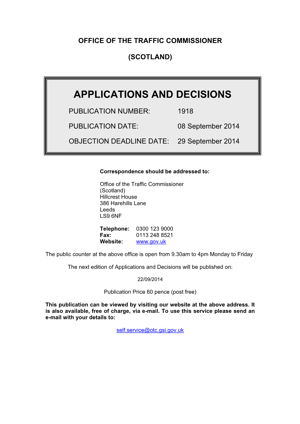 Applications and Decisions 8 September 2014