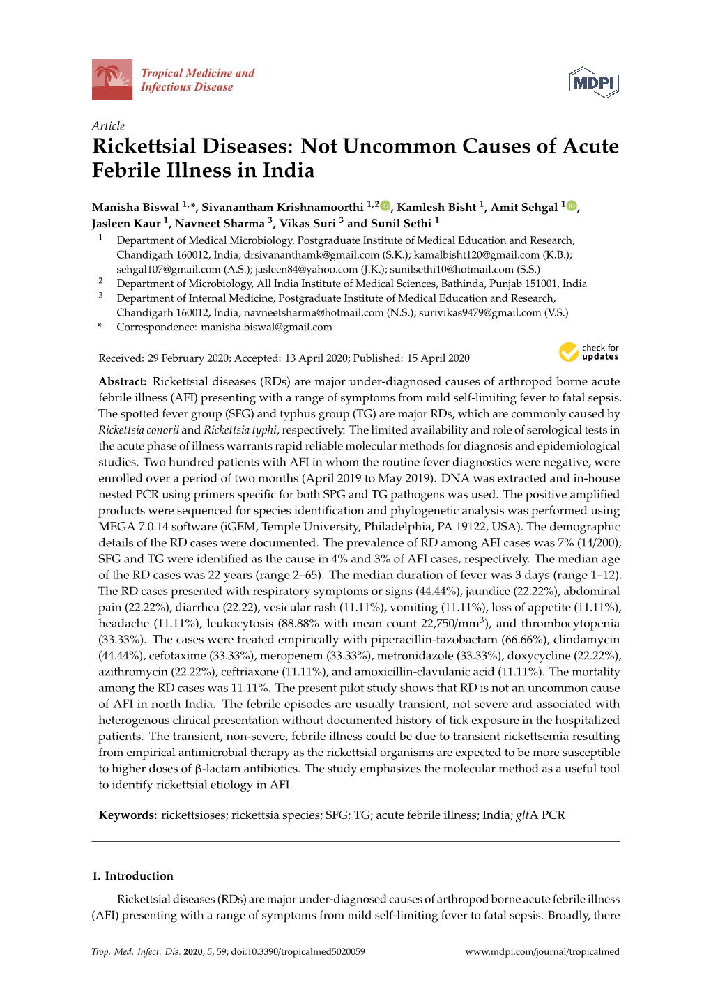 Rickettsial Diseases: Not Uncommon Causes of Acute Febrile Illness in India