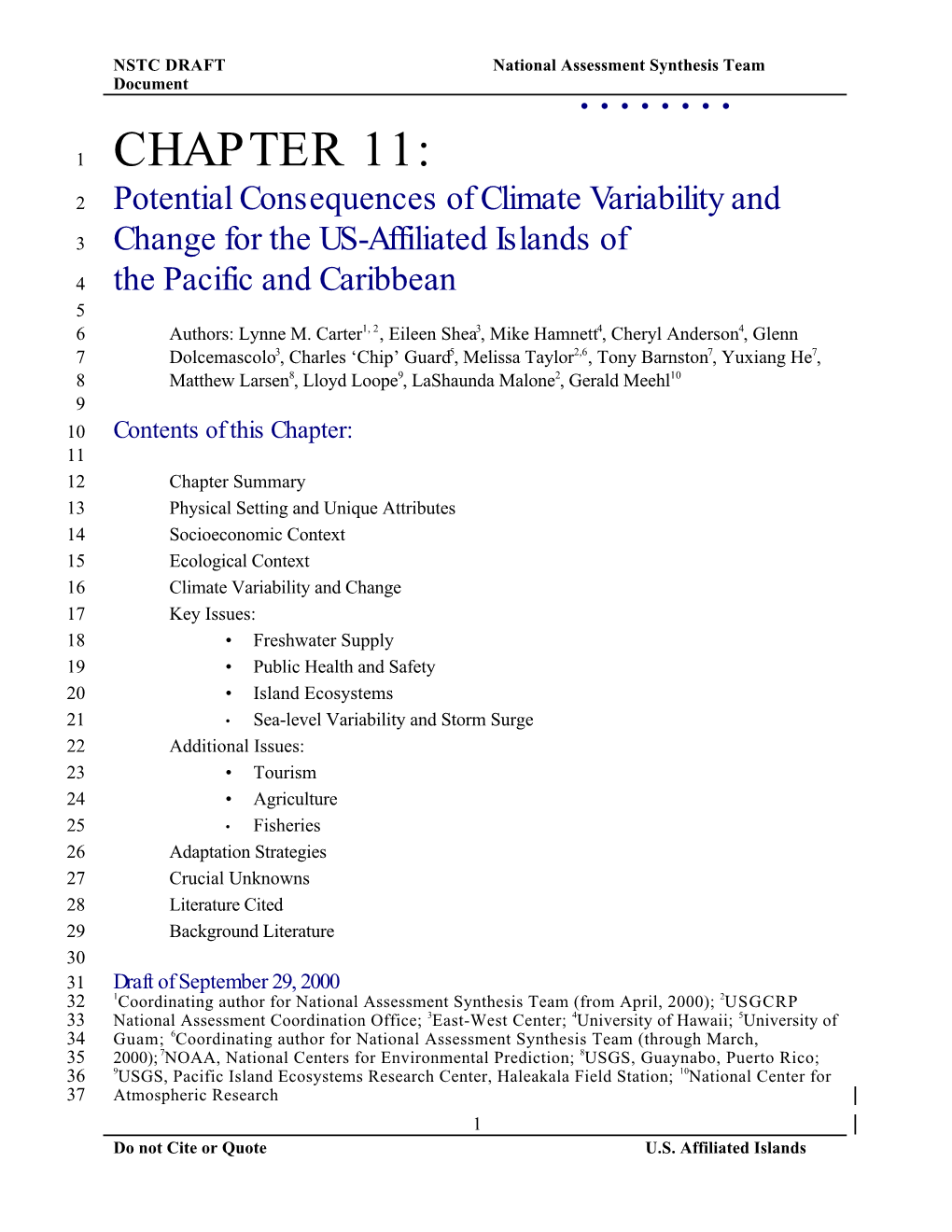 Chapter 11: Potential Consequences of Climate Variability and Change For