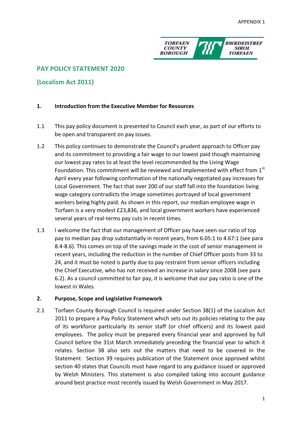 PAY POLICY STATEMENT 2020 (Localism Act 2011)