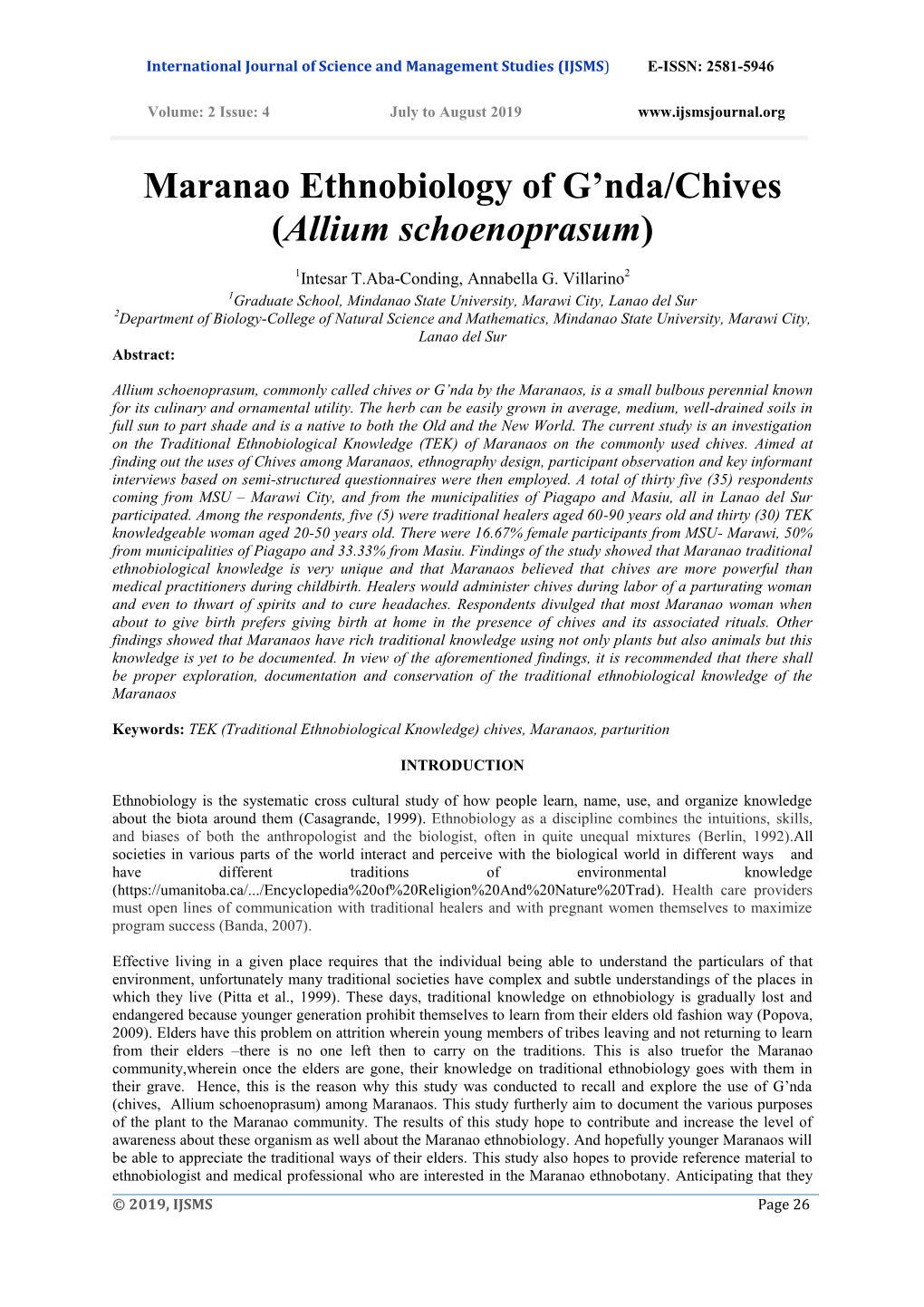 Maranao Ethnobiology of G'nda/Chives