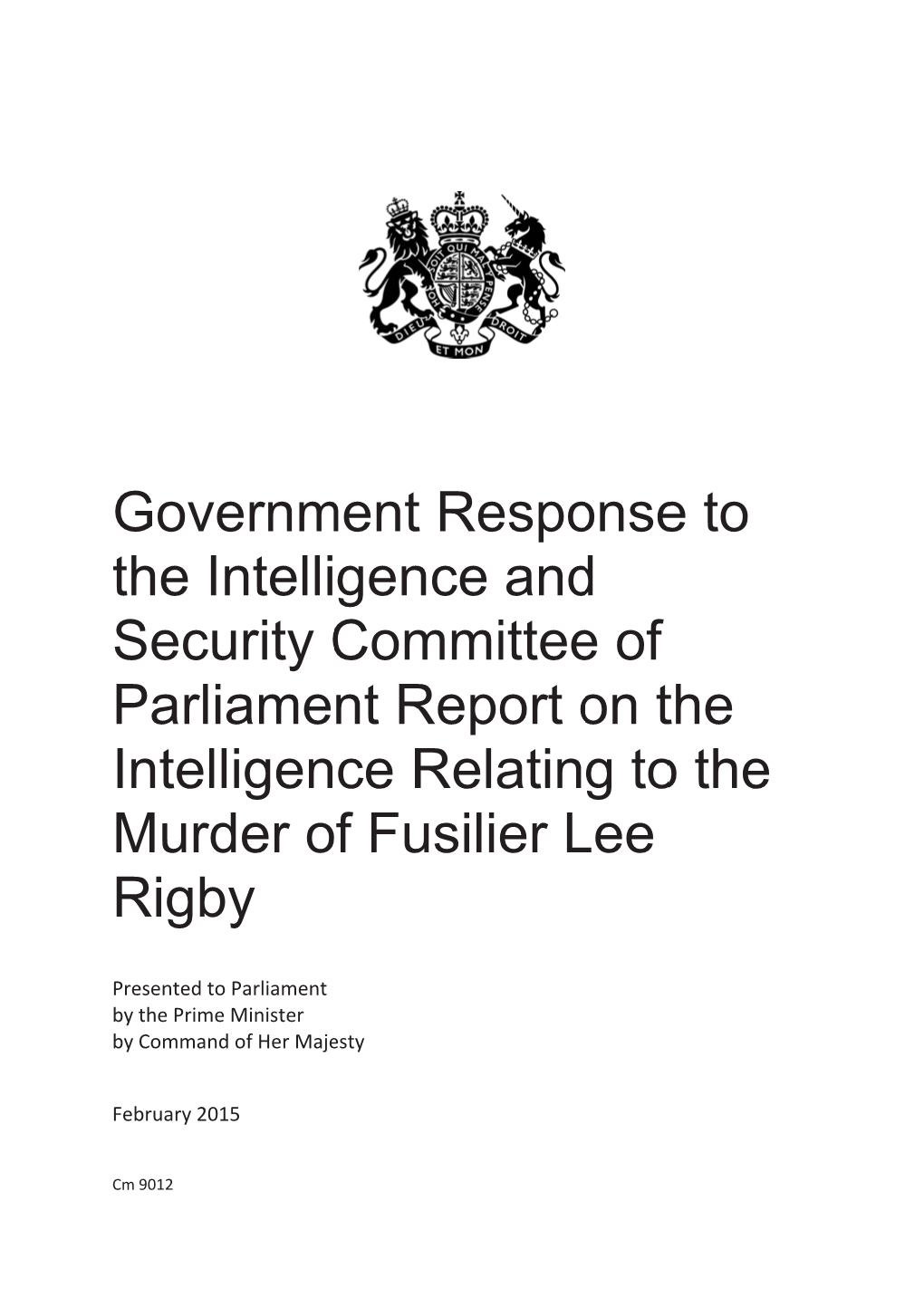 Government Response to 'Report on the Intelligence Relating to the Murder of Fusilier Lee Rigby'