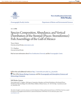 Pisces: Stomiiformes) Fish Assemblage of the Gulf of Mexico Tracey Sutton University of South Florida, Tsutton1@Nova.Edu