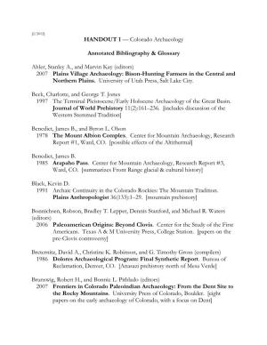 Colorado Archaeology Bibliography & Glossary
