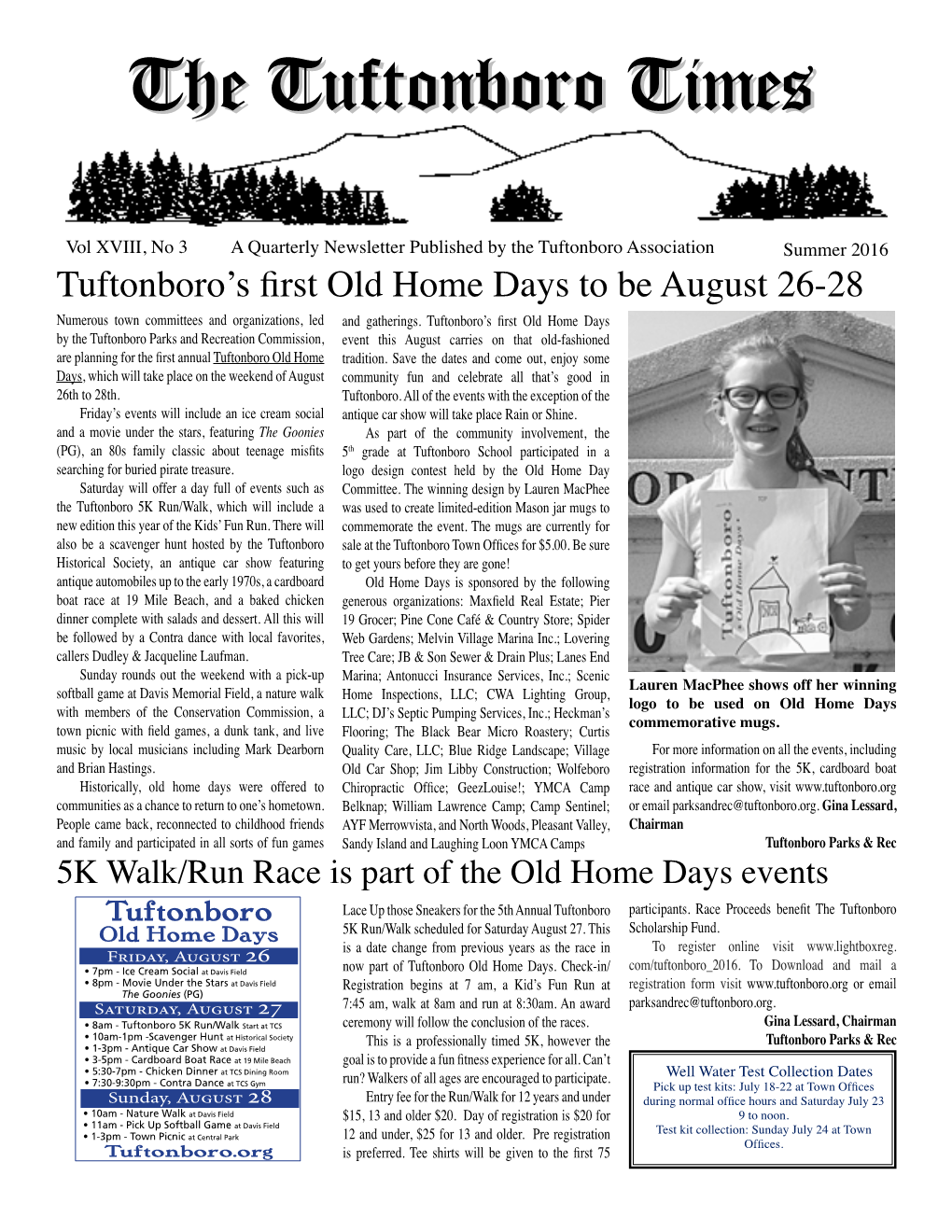 Tuftonboro's First Old Home Days to Be August 26-28