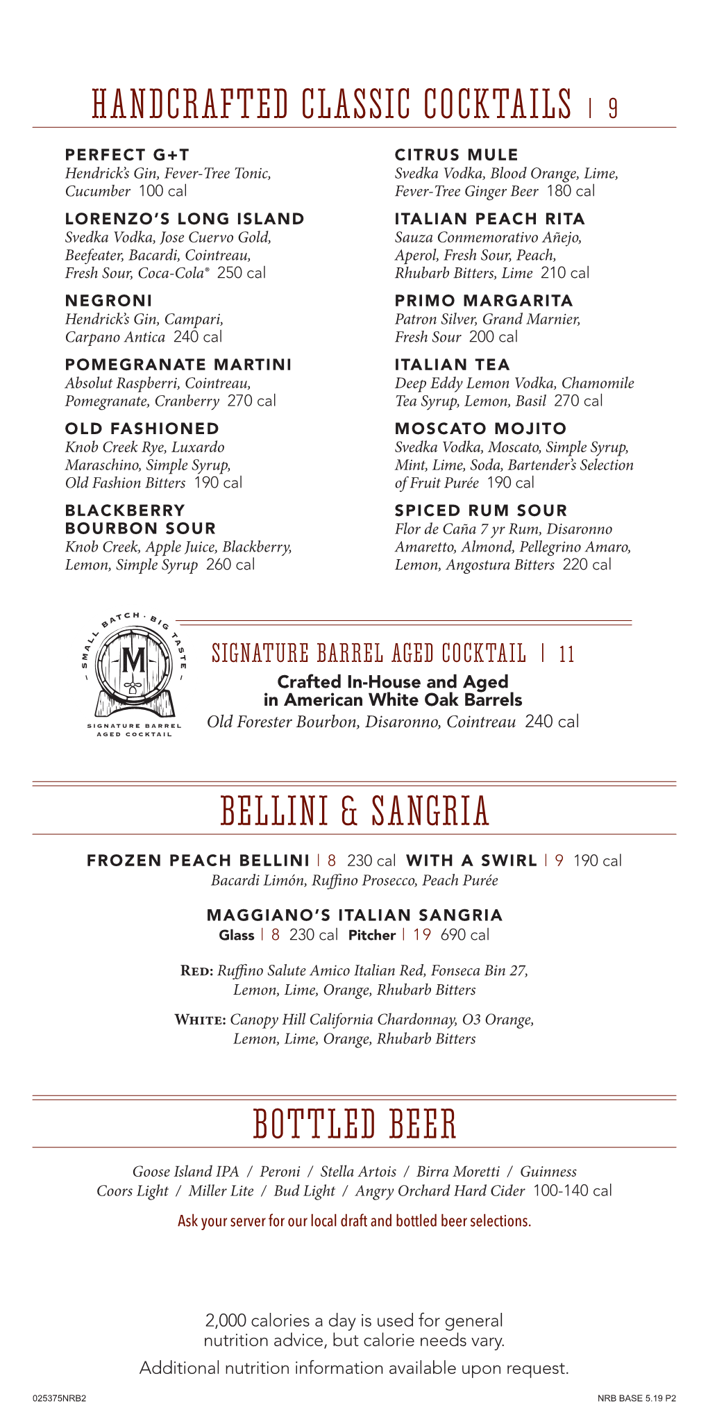 Bellini & Sangria Handcrafted Classic Cocktails | 9 Bottled Beer