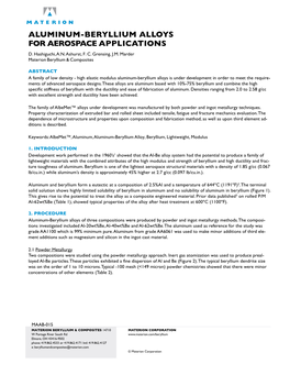 Aluminum-Beryllium Alloys for Aerospace Applications D