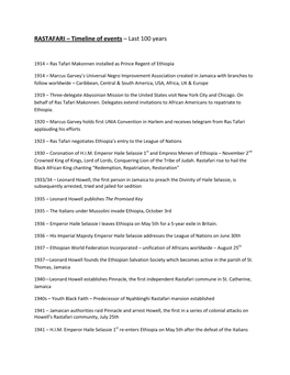 RASTAFARI – Timeline of Events – Last 100 Years