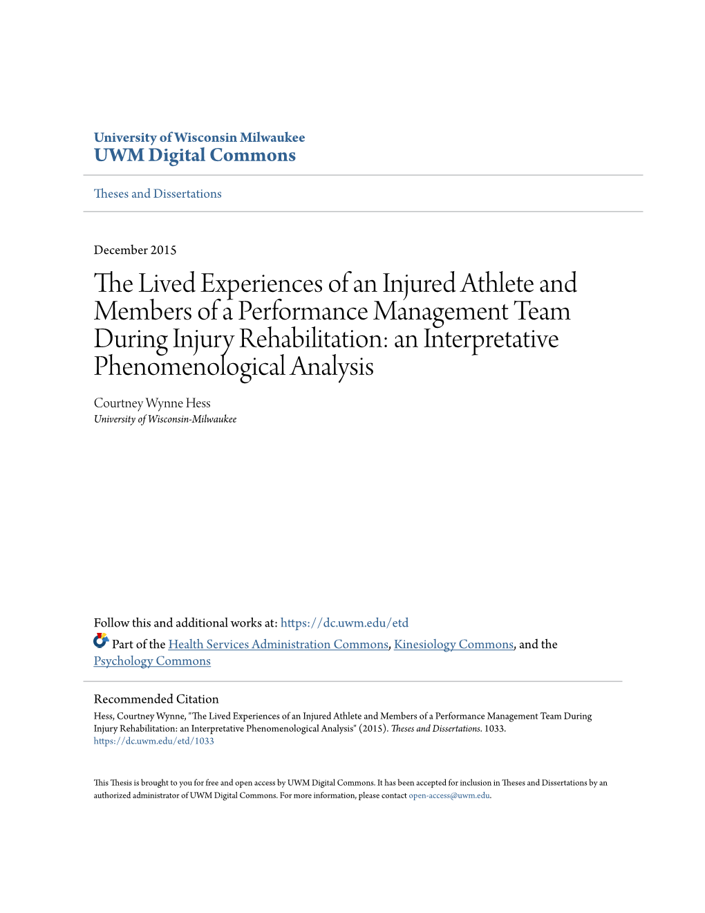 The Lived Experiences of an Injured Athlete and Members of a Performance Management Team During Injury Rehabilitation