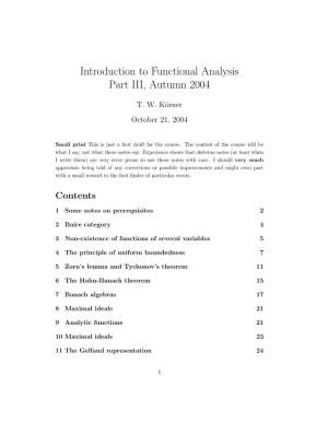 Introduction to Functional Analysis Part III, Autumn 2004
