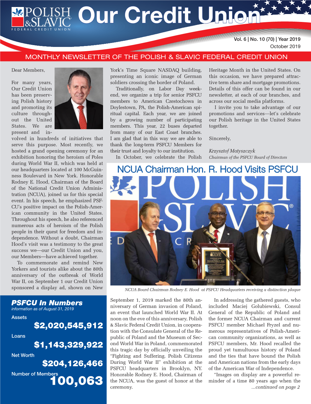 October 2019 MONTHLY NEWSLETTER of the POLISH & SLAVIC FEDERAL CREDIT UNION
