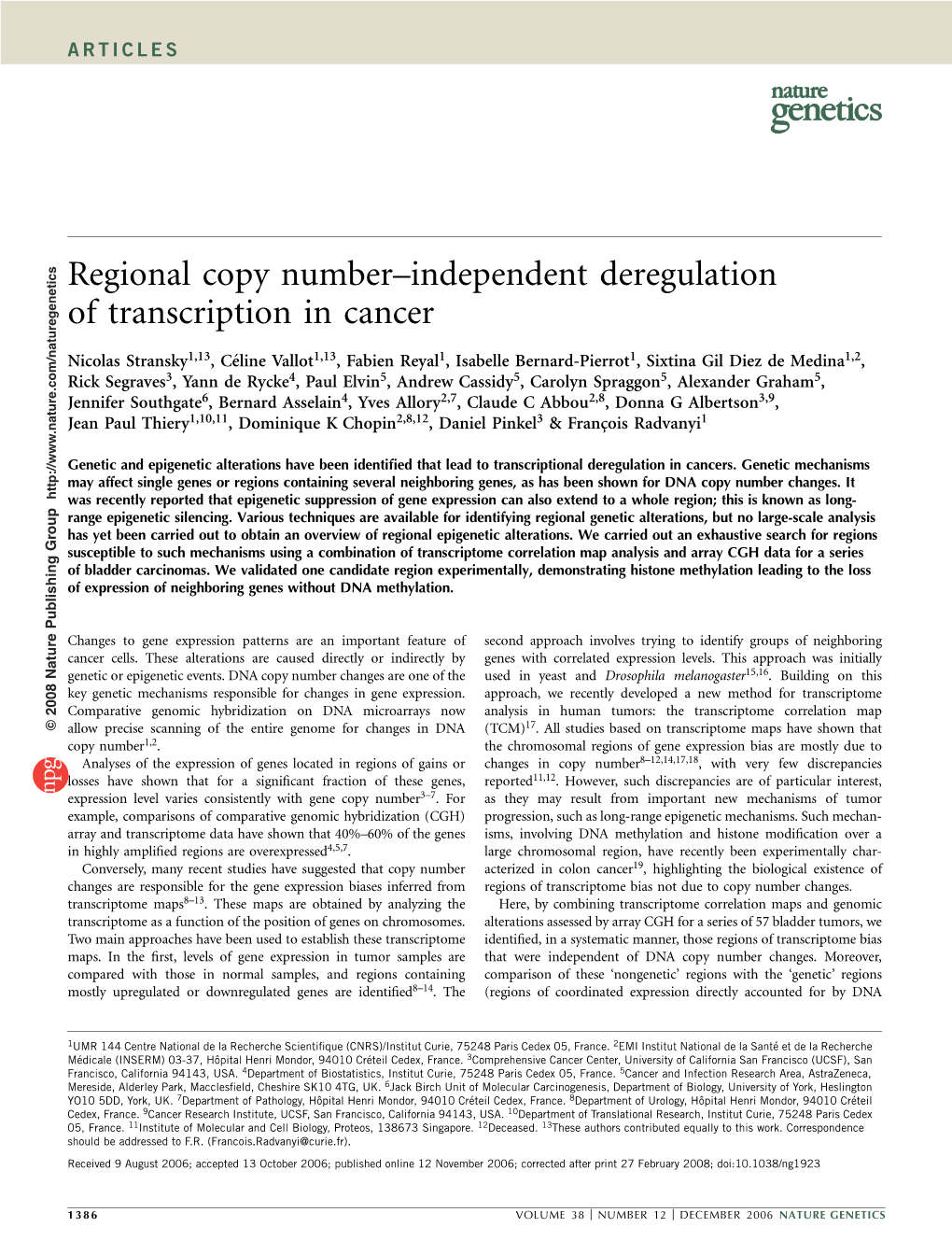 Regional Copy Number–Independent Deregulation of Transcription in Cancer