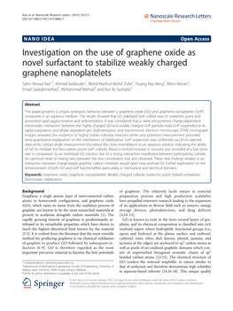 Investigation on the Use of Graphene Oxide As Novel Surfactant To