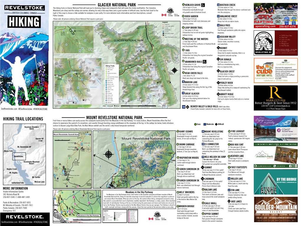 HIKING TRAIL LOCATIONS First-Time Or Novice Hikers Can Easily Access the Subalpine Backcountry from the Meadows in the Sky Parkway