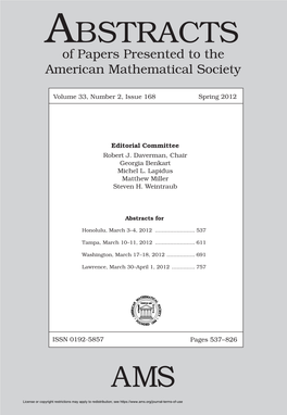 ABSTRACTS Mailing Ofﬁ MATHEMATICS and Additional of Papers Presented to the Periodicals Postage 2010
