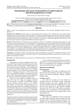 Hematology and Serum Biochemistry of Captive Gharial (Gavialis Gangeticus) in India