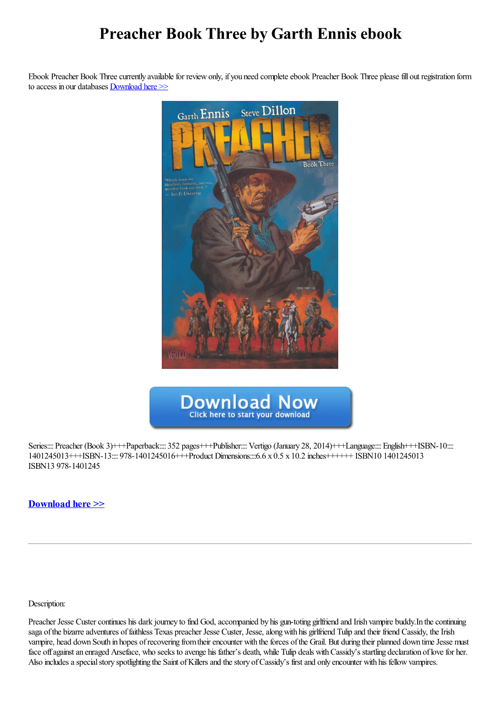 Preacher Book Three by Garth Ennis Ebook