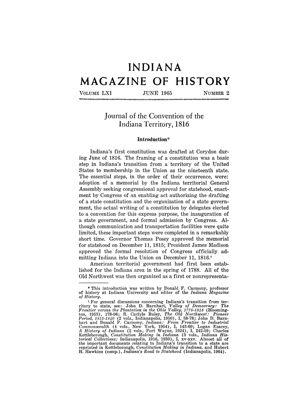 Indiana Magazine of History Volumelxi June 1965 Number2