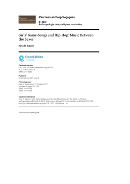 Girls' Game-Songs and Hip-Hop: Music Between the Sexes