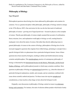 Philosophy of Biology