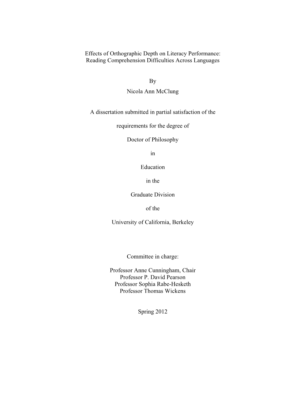 Effects of Orthographic Depth on Literacy Performance: Reading ...