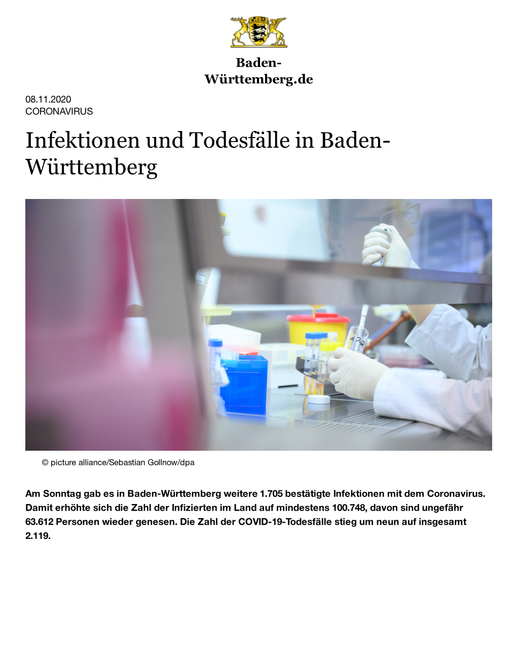 Infektionen Und Todesfälle in Baden-Württemberg