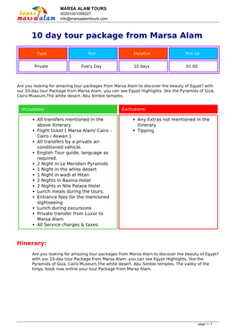 10 Day Tour Package from Marsa Alam