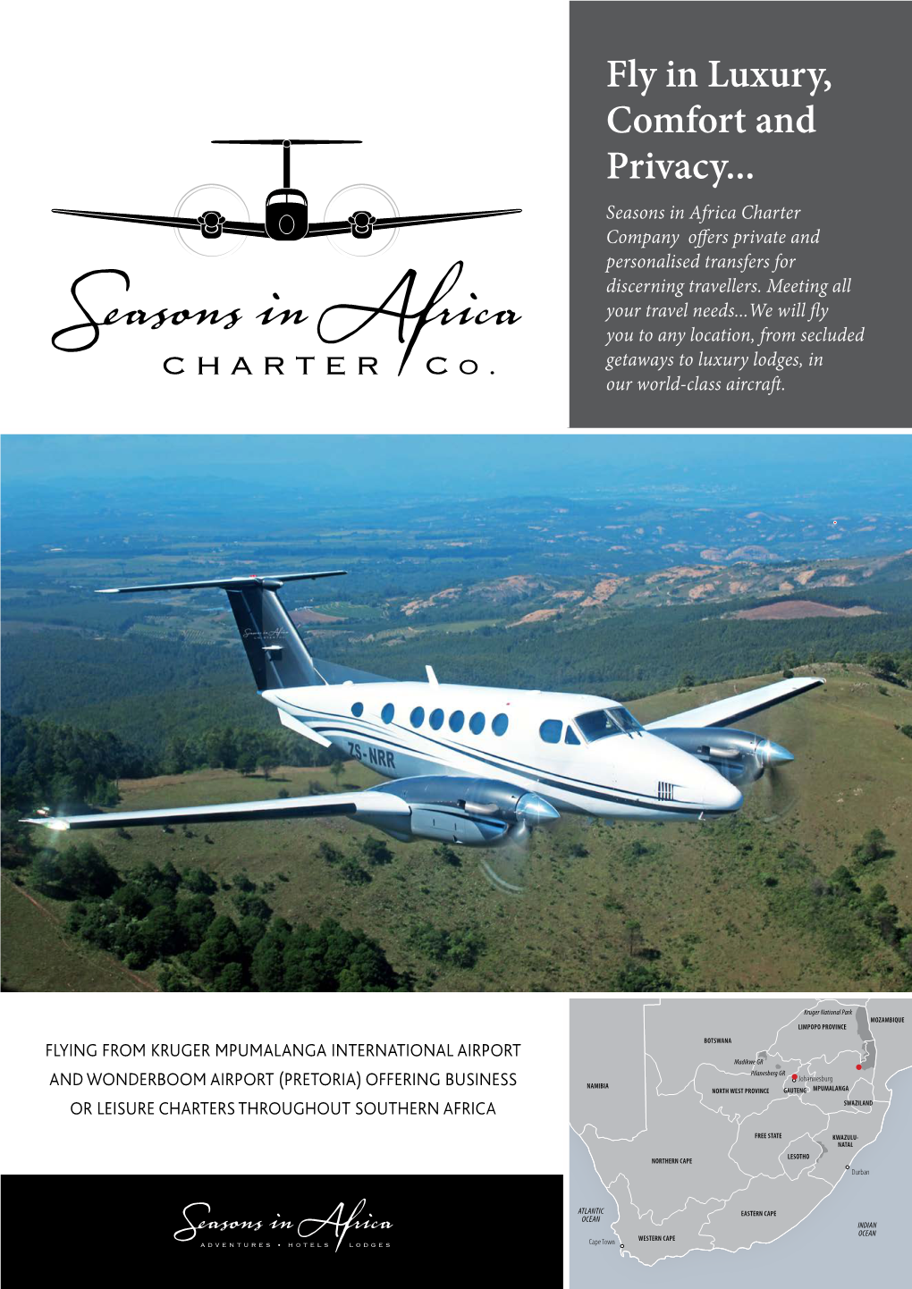 Fly in Luxury, Comfort and Privacy... Seasons in Africa Charter Company Offers Private and Personalised Transfers for Discerning Travellers