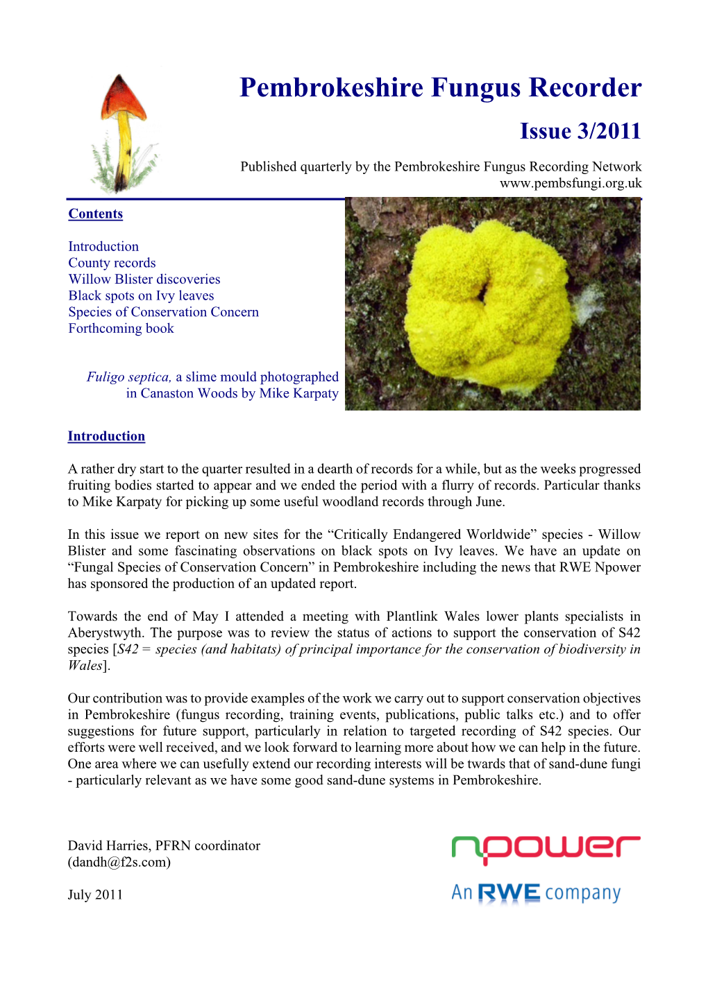 Pembrokeshire Fungus Recorder Issue 3/2011