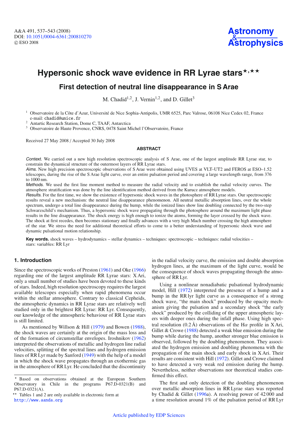 Hypersonic Shock Wave Evidence in RR Lyrae Stars�,�� First Detection of Neutral Line Disappearance in S Arae