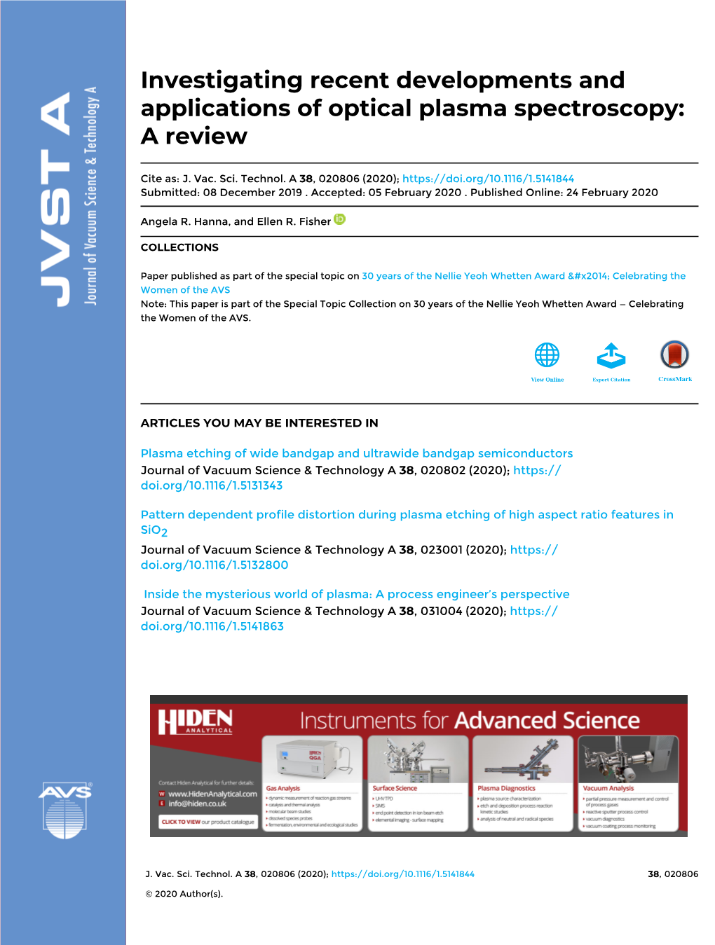 Investigating Recent Developments and Applications of Optical Plasma Spectroscopy: a Review