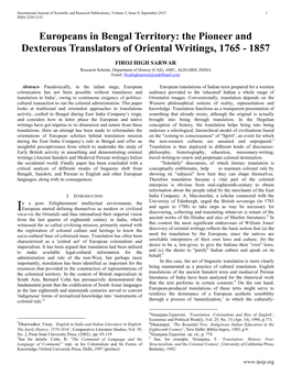 The Pioneer and Dexterous Translators of Oriental Writings, 1765 - 1857