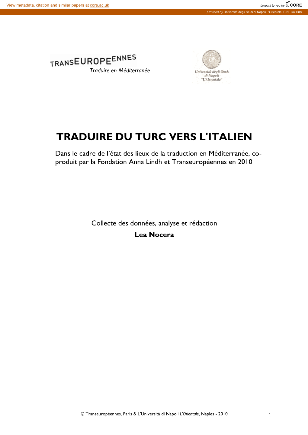 Etude Sur La Traduction Du Turc Vers L'italien