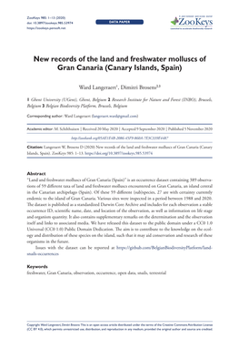 New Records of the Land and Freshwater Molluscs of Gran Canaria (Canary Islands, Spain)