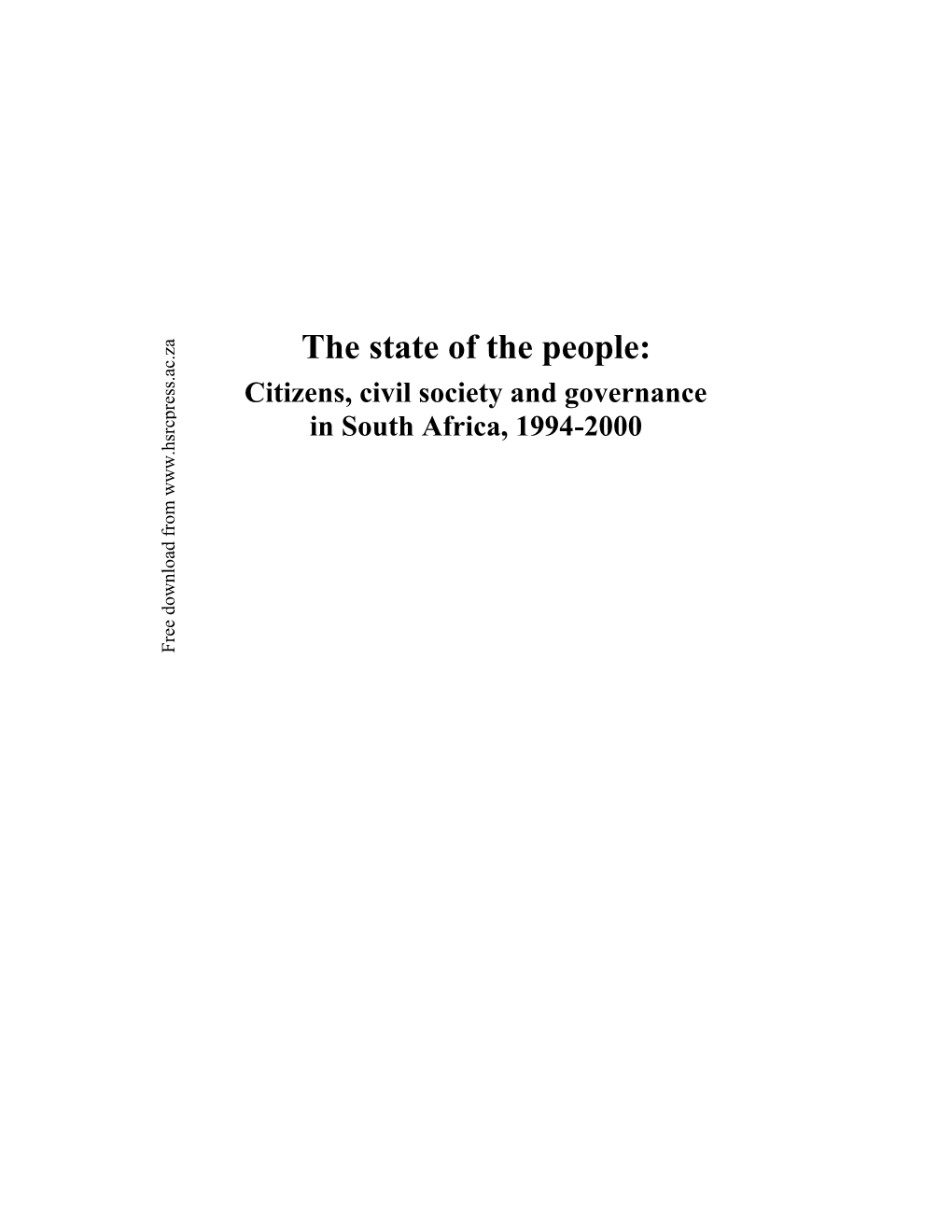 The State of the People: Citizens, Civil Society and Governance Ress.Ac.Za Ress.Ac.Za P in South Africa, 1994-2000 Free Download From