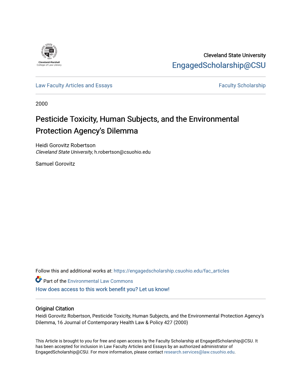 Pesticide Toxicity, Human Subjects, and the Environmental Protection Agency's Dilemma