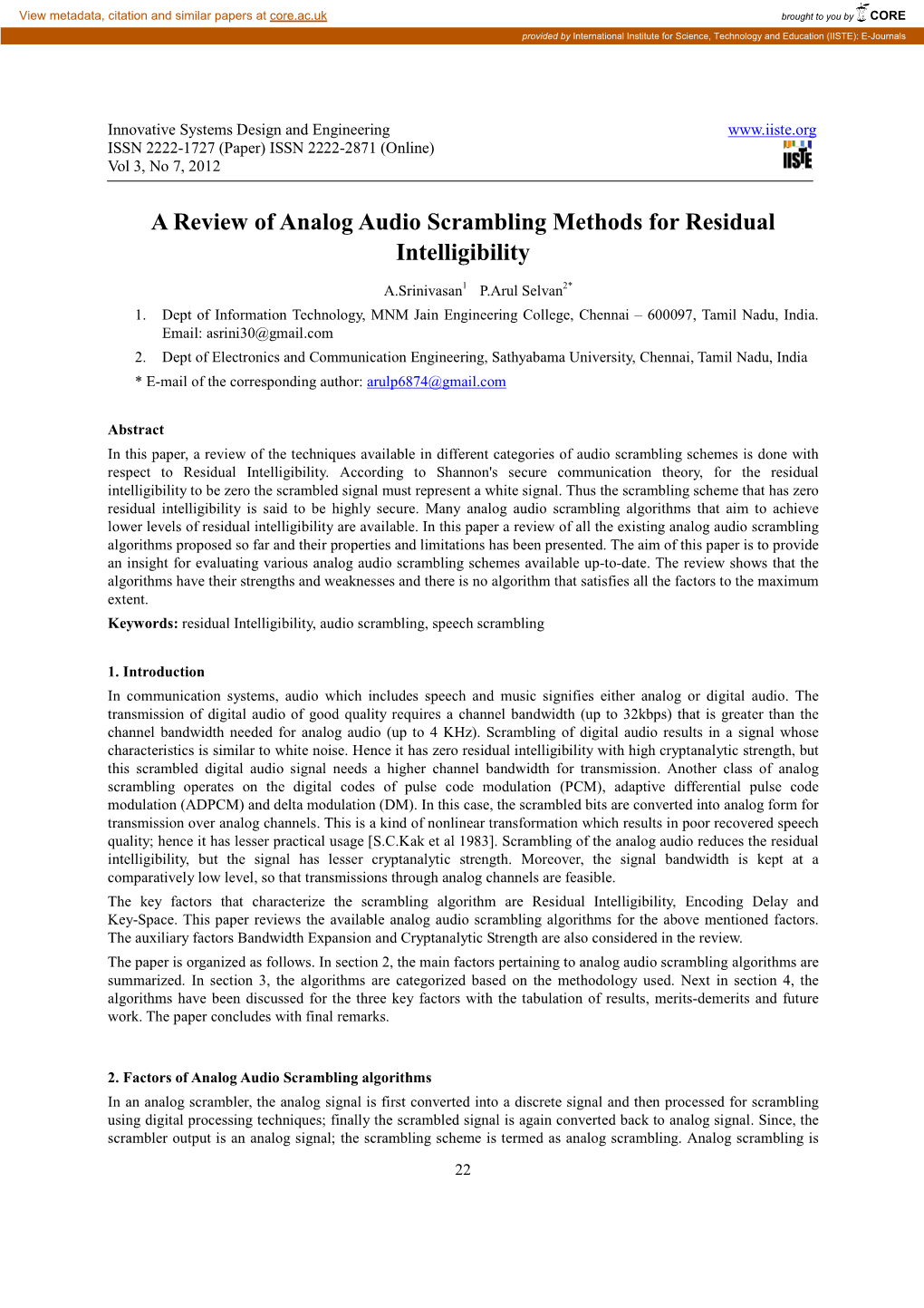 A Review of Analog Audio Scrambling Methods for Residual Intelligibility
