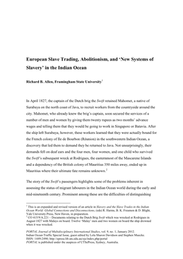 European Slave Trading, Abolitionism, and ‘New Systems of Slavery’ in the Indian Ocean